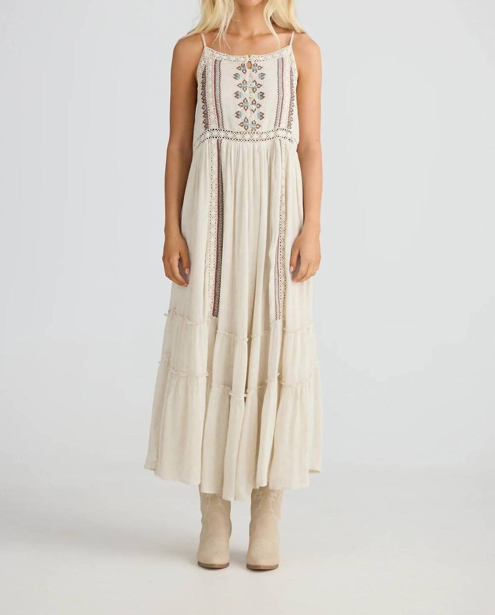 NEW TALISMAN ithika strappy midi dress in light natural